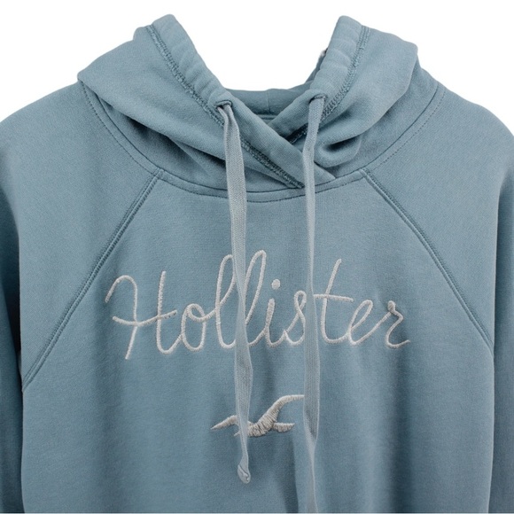 Y2K Hollister Baby Blue Spellout Hoodie Academia Collegiate Comfy Size M - Picture 3 of 10